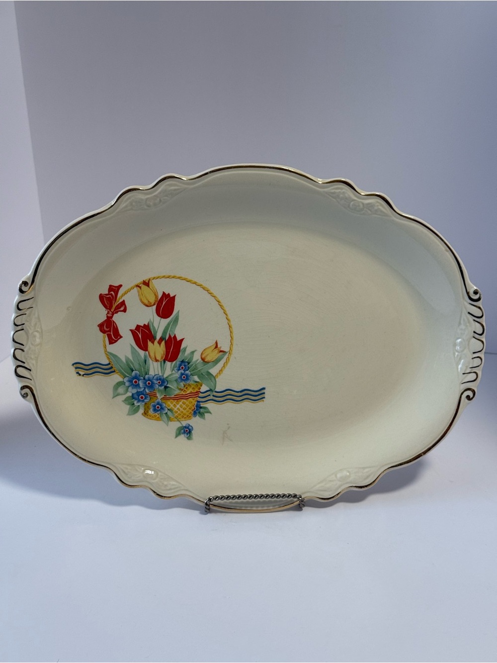 Vintage 1945 Homer Laughlin Virginia Rose Floral Oval Serving Platter 13.5”